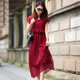 2016夏季新款韩版修身长裙假两件网纱吊带气质显瘦短袖连衣裙女