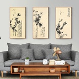 新中式客厅装饰画沙发背景墙画现代简约玄关书房挂画竖版三联壁画
