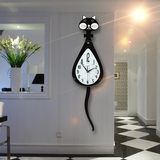 摇尾猫钟表挂钟客厅现代简约创意时钟欧式静音摇摆挂表卧室石英钟