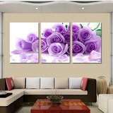 简约现代客厅装饰画卧室无框画挂画餐厅壁画紫色玫瑰单幅三联墙画