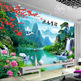 无缝3d立体大型壁画客厅沙发电视背景墙纸壁纸山水风景流水生财图