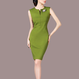 欧美2016秋装新款高端大牌连衣裙绿色V领修身大码无袖包臀女装
