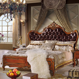 美式床双人床1.8深色婚床实木床卧室橡木家具欧式新古典雕花包邮