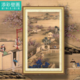 中式人物场景古画酒店客厅玄关竖版背景墙纸壁纸大型壁画墙布定制