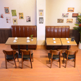 美式乡村 咖啡厅沙发桌椅组合 实木复古卡座沙发 甜品奶茶店沙发