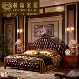 欧式床实木床美式复古真皮床新古典1.8密大床婚床卧室双人床包邮