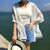 夏季女装韩版宽松短袖雪纺衫防晒衣镂空蕾丝薄款七分袖上衣开衫潮