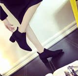 莱熙妮2016春款韩版时装粗跟单鞋中跟尖头套脚深口时尚百搭女鞋