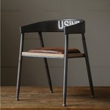法式LOFT铁艺做旧实木时尚会议靠背椅洽谈休闲办公室电脑桌椅子