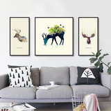 北欧麋鹿客厅装饰画创意组合三联画挂画现代简约卧室沙发墙画壁画