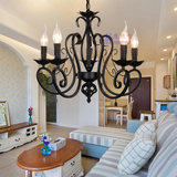 地中海灯具5头铁艺蜡烛吊灯欧式美式客厅灯复古餐厅卧室吊灯黑色