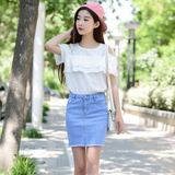 韩版夏季高腰包臀牛仔裙后开叉包裙百搭修身短裙弹力一步裙半身裙