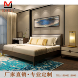 新中式双人床 真皮布艺软靠1.8米实木床卧室简约现代2米婚床定制
