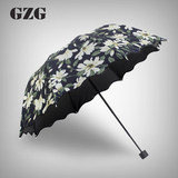 创意韩国雨伞折叠百合花太阳伞女黑胶防晒防紫外遮阳伞超轻晴雨伞