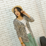 2016韩版时尚性感豹纹针织开衫女薄款春秋长袖修身毛衣外套空调衫