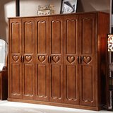 实木衣柜推拉现代中式木质橡木三四五六门柜子卧室大衣橱包邮安装