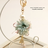 韩版唯美布艺花球钥匙扣 时尚创意花朵珍珠吊坠汽车钥匙链挂件女