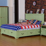 美式乡村床 全实木双人床地中海风格高箱储物床纯实木家具定制