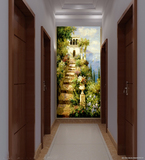 3D立体欧式走廊背景墙壁纸大型壁画定制玄关墙纸无缝风景油画小路