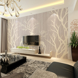 大型欧式北欧简约3d卧室客厅沙发壁画复古电视背景墙壁纸手绘麋鹿