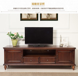 纯品家具黑胡桃色美式乡村特价电视柜1.8米地柜实木美式客厅家具