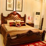 美式实木床1.8米双人床古典欧式婚床复古乡村真皮床卧室家具定制