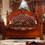 美式实木床1.8米双人床欧式复古床真皮田园婚床高档卧室家具定制