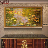 手绘莫奈睡莲油画横幅装饰画欧式客厅沙发挂画有框纯手工定制临摹