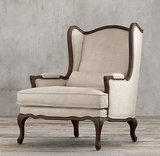 美式布艺实木老虎椅欧式做旧沙发椅单人复古软包实木雕花休闲椅
