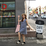 DUTE 韩国订单学院风格子V领宽松背后系带女中款背带裙 551