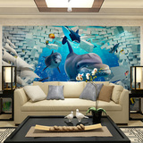大型个性定制3d立体壁画真丝布墙纸浮雕海景电视客厅卧室背景壁纸