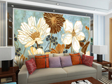 大型3D欧式复古花卉艺术墙纸壁画 客厅卧室电视背景油画墙壁纸布