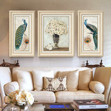 欧式现代客厅装饰画沙发背景墙有框三联画卧室壁画挂画 平安孔雀