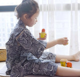 夏季日本儿童和服短袖睡衣套装和风男童女童浴衣家居服甚平青海波