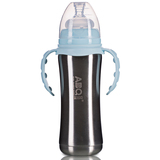 包邮艾贝琪（ABQ）A9290 不锈钢宽口带柄自动保温奶瓶 240ml 蓝色