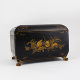 【西洋古董 回流】19世纪 手绘动物图案 古董漆盒 雕花锡制茶叶罐