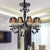欧式美式水晶吊灯复式黑色拼色蜡烛水晶吊灯高楼层客厅楼梯灯饰具