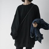韩国秋季新款纯黑色棉宽松中长款学生运动长袖套头圆领卫衣女包邮