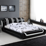时尚简约现代黑白真皮床  1.8米软体床婚床 卧室家具大床双人床
