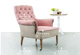 现货美式欧式粉色麻布公主椅拉扣休闲椅单人沙发椅休闲椅可定制