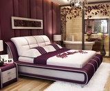 床1.8米真皮简约双人床现代家具创意床欧式小户型皮艺床大床代购