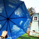 韩国原宿创意蓝天白云折叠雨伞加固学生两用黑胶三折伞情侣晴雨伞