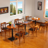 新品复古实木咖啡店桌椅loft西餐厅奶茶甜品桌椅星巴克卓椅组合