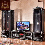美式酒柜 电视柜组合 高低单门双门欧式客厅组合 实木橡木雕花