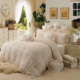 床上四件套冬水晶短毛绒加厚被套蕾丝公主风床裙珊瑚绒4件套1.8m