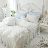 床上四件套被套床单纯棉1.8m床公主风白色全棉床裙式2.0m双人夏季