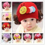 婴儿针织假发套头帽秋季女宝宝帽子公主帽5-8-10个月带假发女童帽