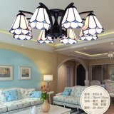 美式蒂凡尼铁艺吸顶灯地中海蓝白风格客厅低户型创意灯卧室灯