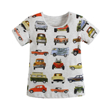欧美风格小汽车图案夏季短袖纯棉圆领儿童T恤上衣品牌童装批发