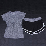 瑜伽服套装夏速干运动T恤修身跑步短裤彩边短裤短袖两件套装女